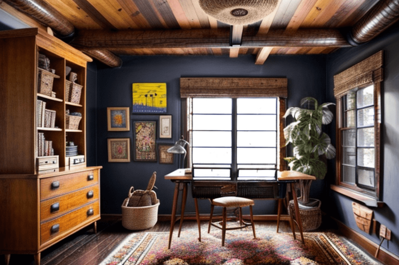 room before and after rustic AI redesign before